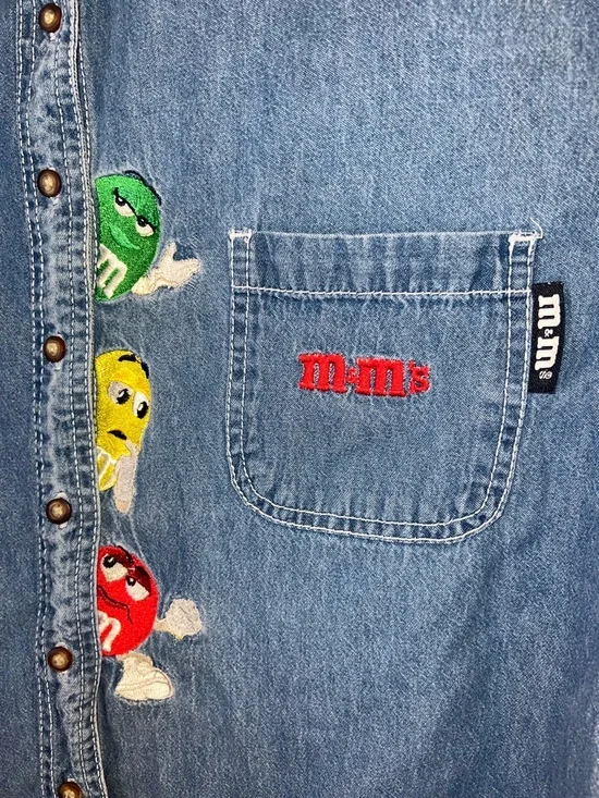 M&M’s Embroidered Denim Button Up Shirt Candy Characters Plus Size 22W 24W - Picture 6 of 12